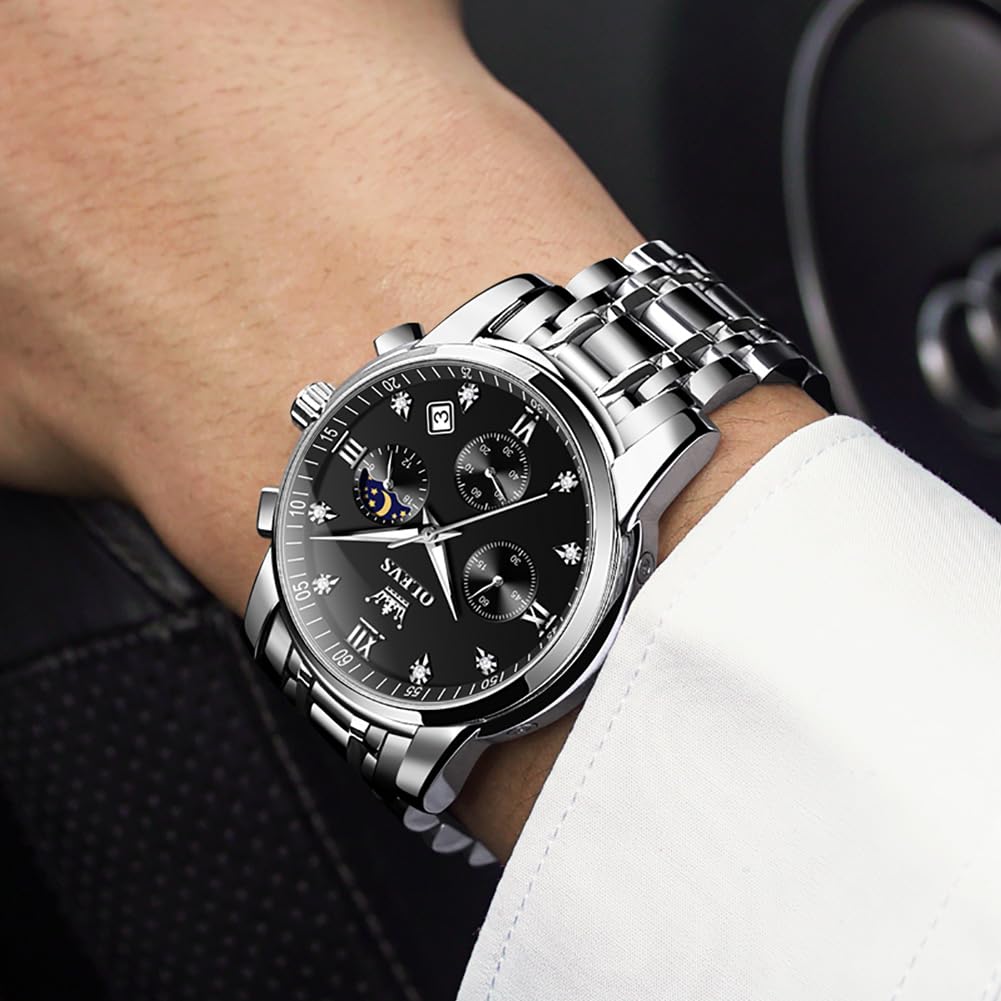 Foto 4 pulgar | Reloj Olevs Chronograph Moon Phase De Acero Inoxidable Para Hombre - Venta Internacional.