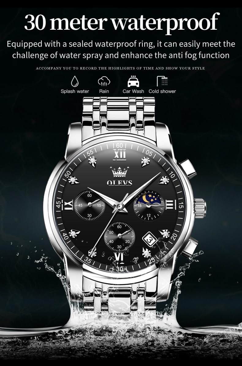 Foto 5 pulgar | Reloj Olevs Chronograph Moon Phase De Acero Inoxidable Para Hombre - Venta Internacional.