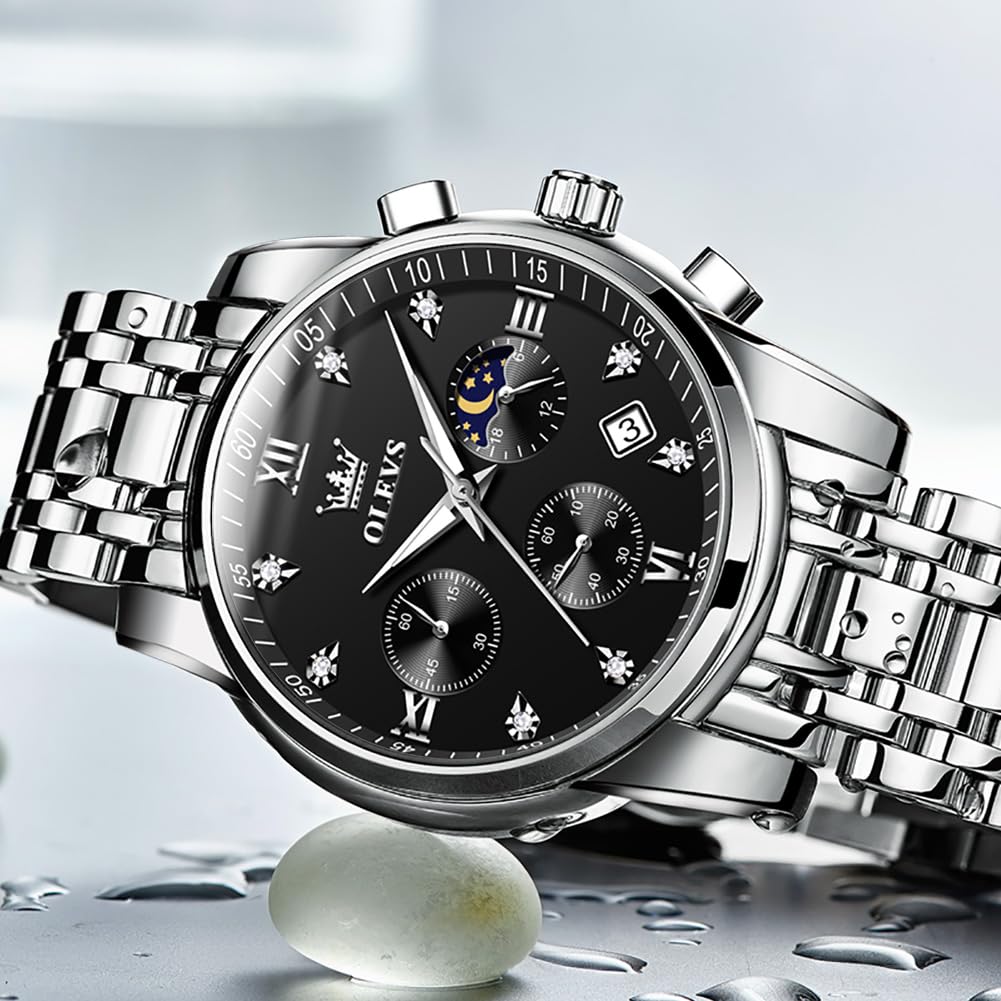 Foto 8 pulgar | Reloj Olevs Chronograph Moon Phase De Acero Inoxidable Para Hombre - Venta Internacional.