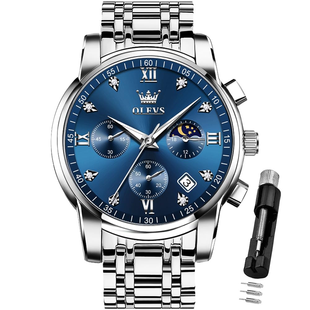 Reloj De Pulsera Olevs Chronograph Moon Phase De Acero Inoxidable Para Hombre - Venta Internacional.