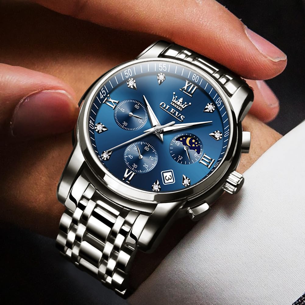 Foto 3 pulgar | Reloj De Pulsera Olevs Chronograph Moon Phase De Acero Inoxidable Para Hombre - Venta Internacional.
