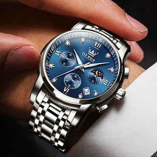 Foto 2 | Reloj De Pulsera Olevs Chronograph Moon Phase De Acero Inoxidable Para Hombre - Venta Internacional.