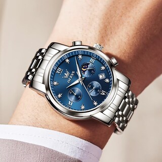 Foto 3 | Reloj De Pulsera Olevs Chronograph Moon Phase De Acero Inoxidable Para Hombre - Venta Internacional.