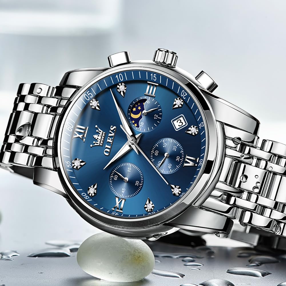 Foto 8 pulgar | Reloj De Pulsera Olevs Chronograph Moon Phase De Acero Inoxidable Para Hombre - Venta Internacional.