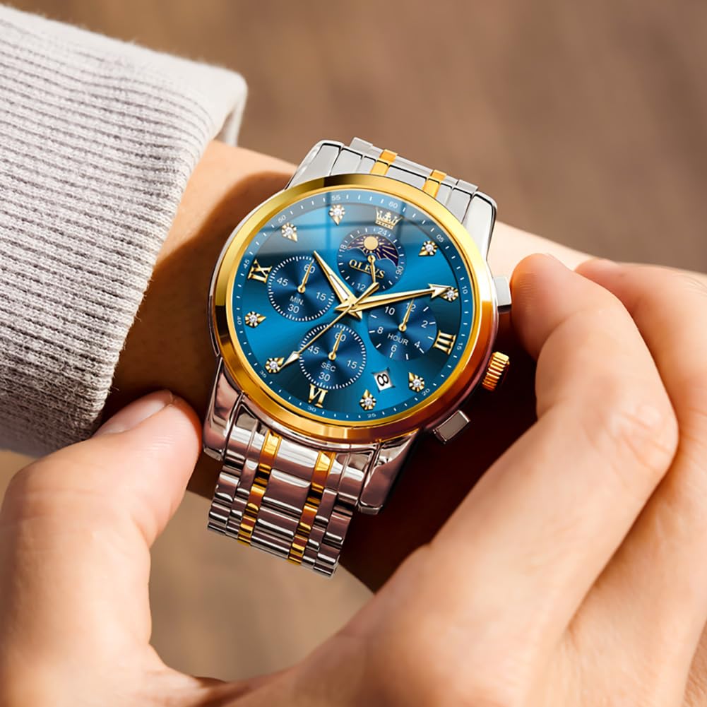 Foto 4 pulgar | Vestido De Lujo Analógico Watch Olevs Blue Moon Phase Para Hombre - Venta Internacional.