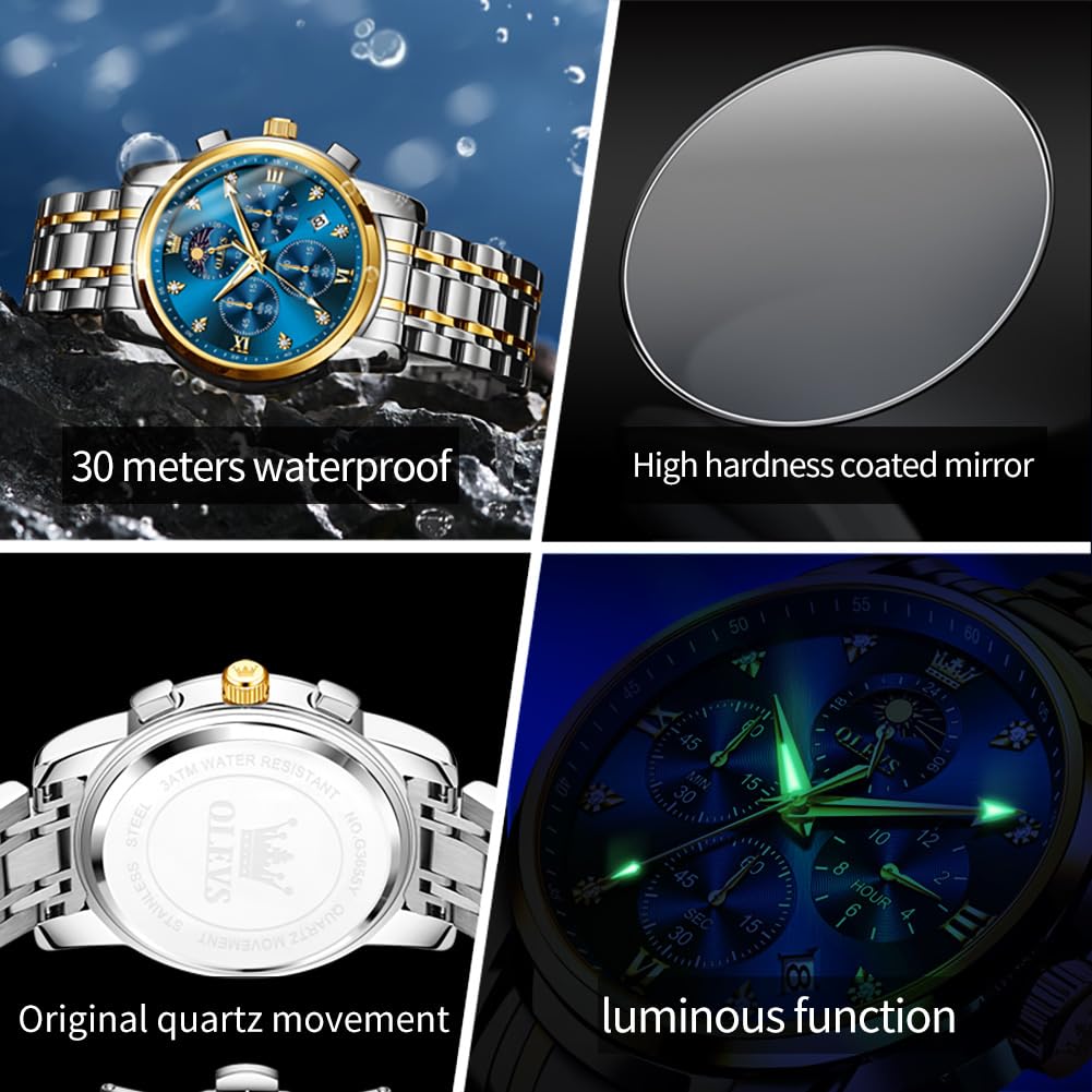 Foto 5 pulgar | Vestido De Lujo Analógico Watch Olevs Blue Moon Phase Para Hombre - Venta Internacional.