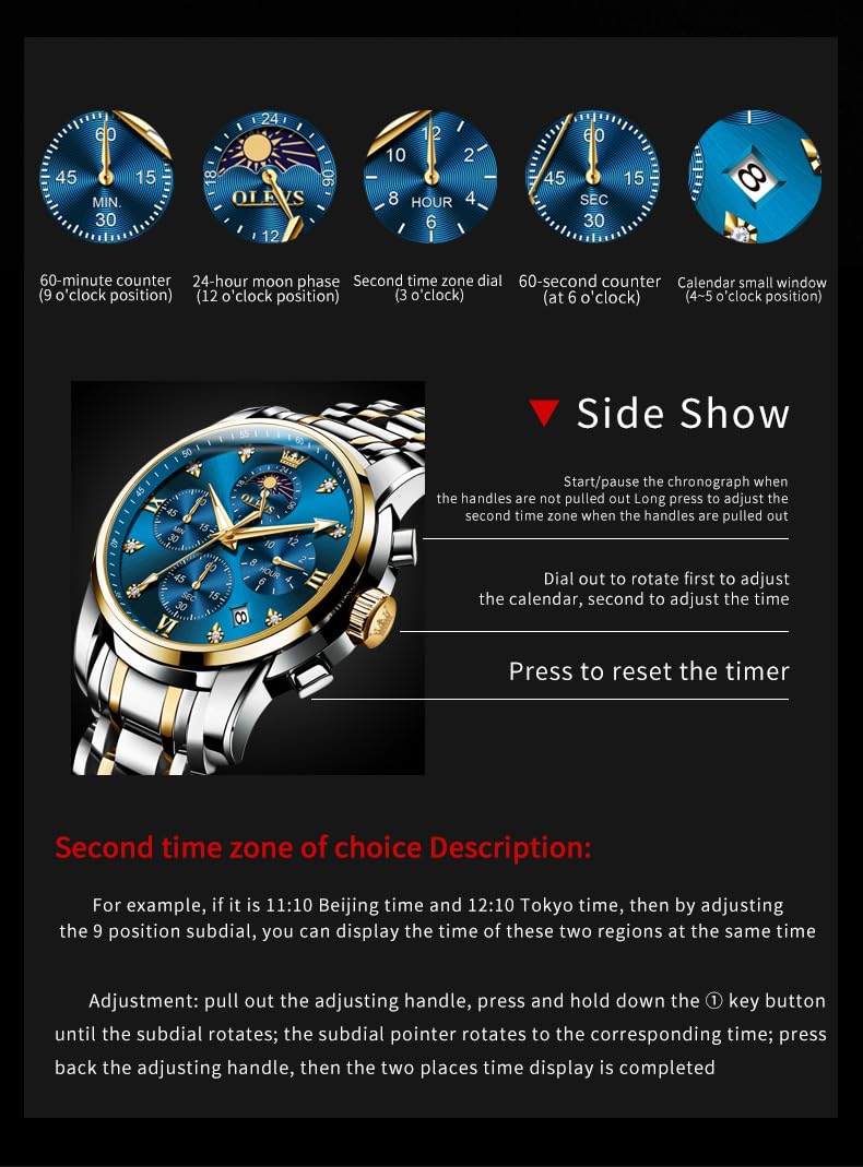 Foto 6 pulgar | Vestido De Lujo Analógico Watch Olevs Blue Moon Phase Para Hombre - Venta Internacional.