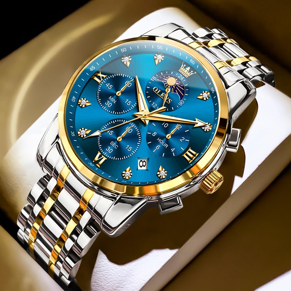 Foto 7 pulgar | Vestido De Lujo Analógico Watch Olevs Blue Moon Phase Para Hombre - Venta Internacional.