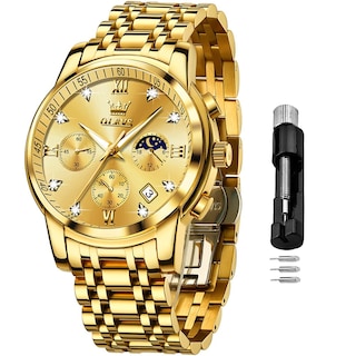 Foto 1 | Reloj Olevs Gold Chronograph Moon Phase De Acero Inoxidable Para Hombre - Venta Internacional.