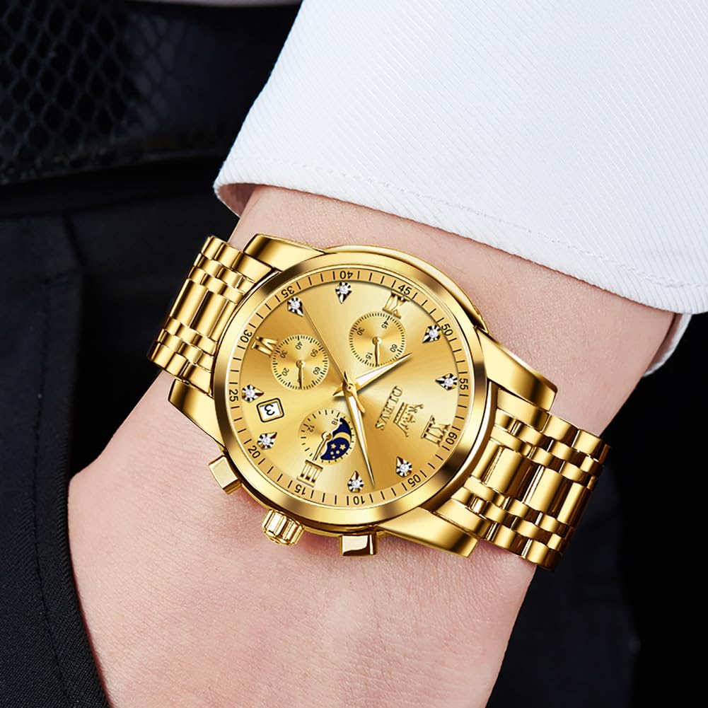 Foto 4 pulgar | Reloj Olevs Gold Chronograph Moon Phase De Acero Inoxidable Para Hombre - Venta Internacional.