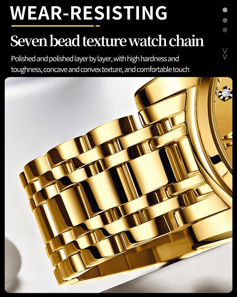 Foto 5 pulgar | Reloj Olevs Gold Chronograph Moon Phase De Acero Inoxidable Para Hombre - Venta Internacional.