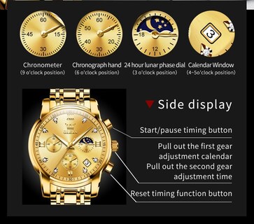 Foto 5 | Reloj Olevs Gold Chronograph Moon Phase De Acero Inoxidable Para Hombre - Venta Internacional.