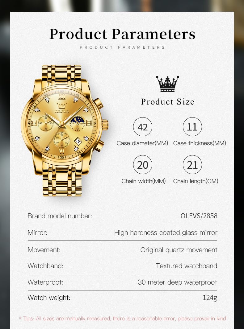 Foto 7 pulgar | Reloj Olevs Gold Chronograph Moon Phase De Acero Inoxidable Para Hombre - Venta Internacional.
