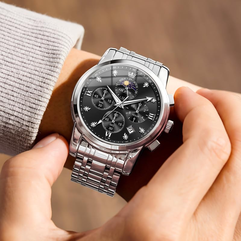 Foto 4 pulgar | Reloj Olevs Vestido De Lujo Para Hombre Moon Phase Chronograph Black - Venta Internacional.