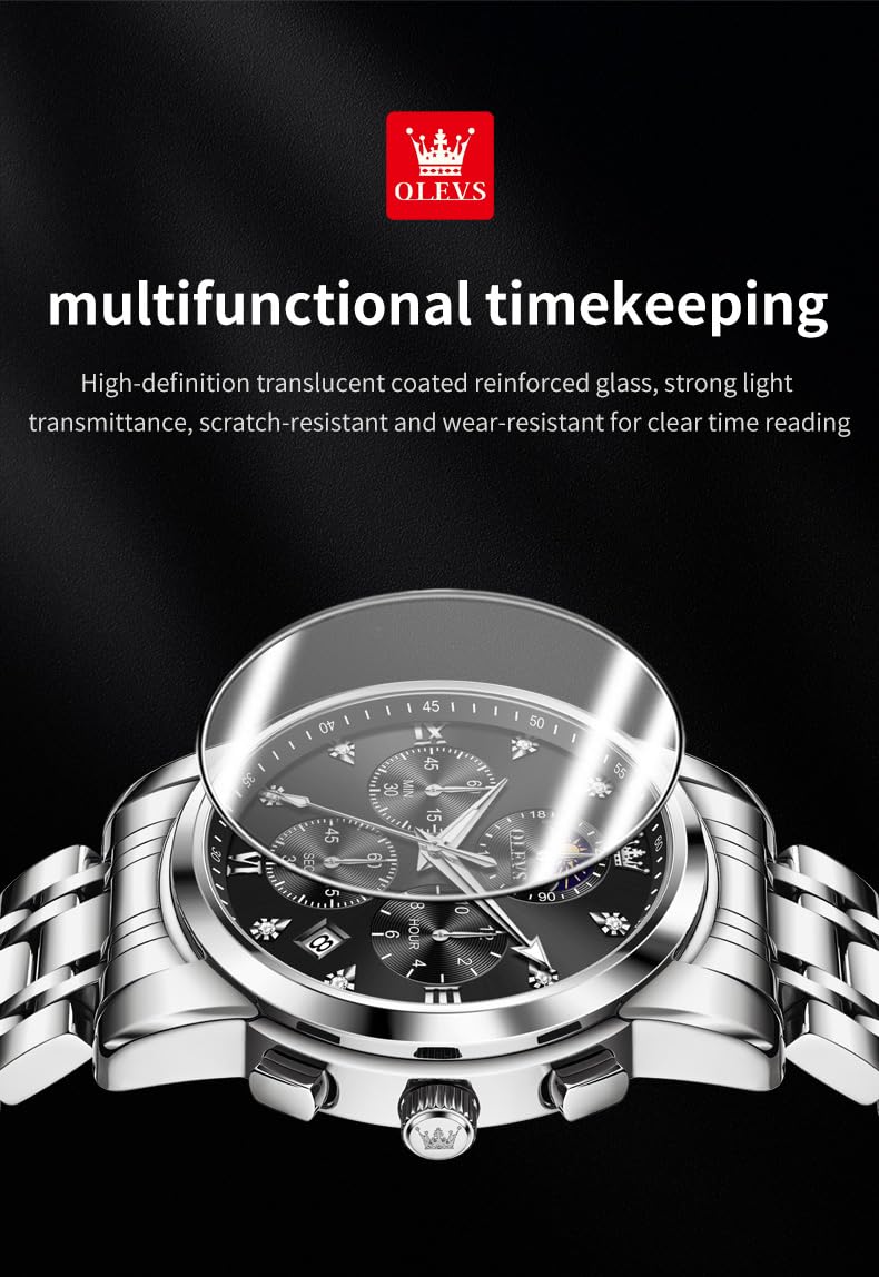 Foto 5 pulgar | Reloj Olevs Vestido De Lujo Para Hombre Moon Phase Chronograph Black - Venta Internacional.
