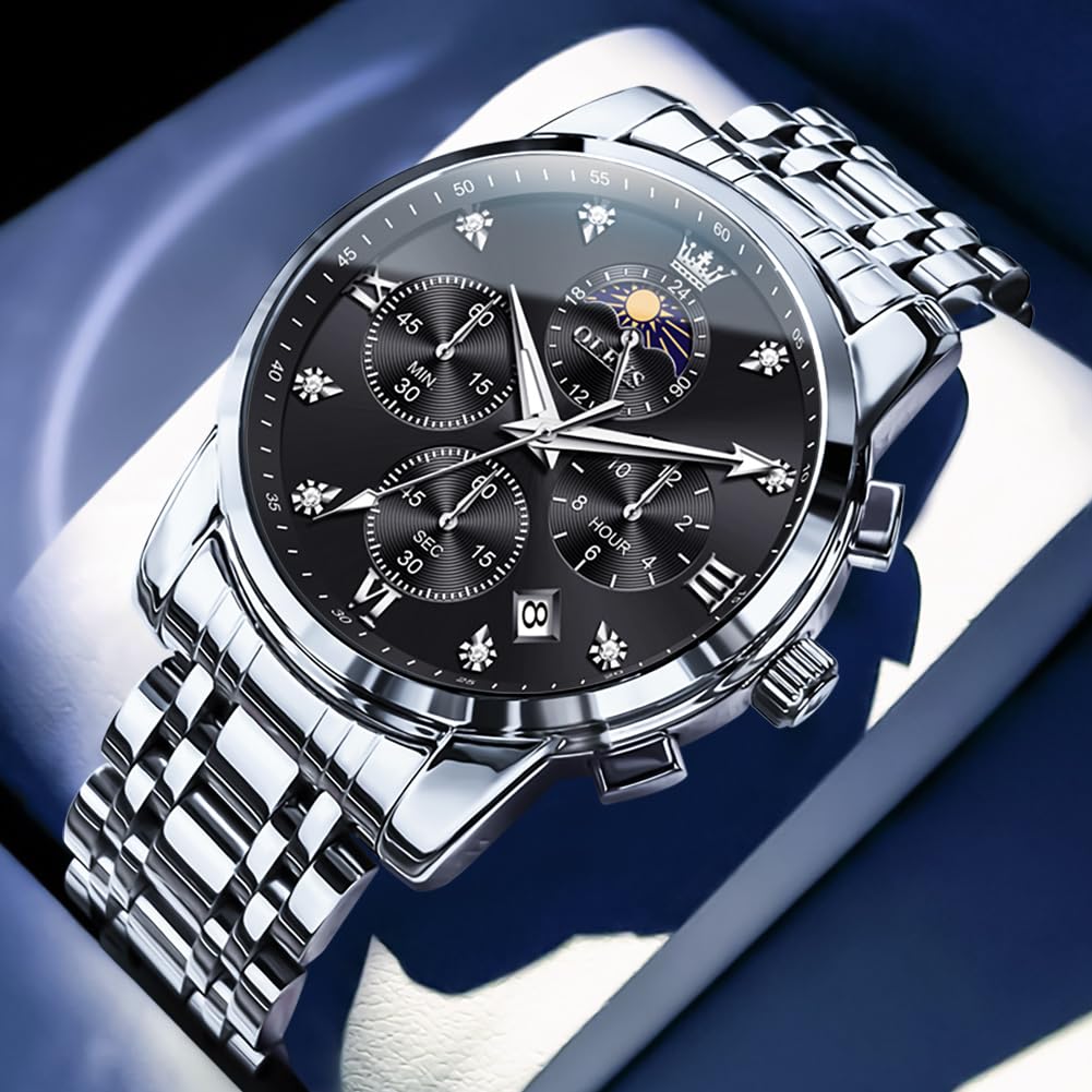 Foto 8 pulgar | Reloj Olevs Vestido De Lujo Para Hombre Moon Phase Chronograph Black - Venta Internacional.