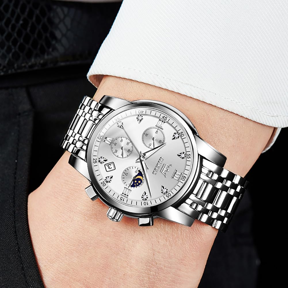 Foto 4 pulgar | Reloj Olevs Silver Chronograph Moon Phase Para Hombre - Venta Internacional.