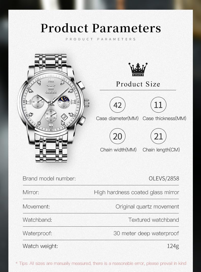 Foto 6 | Reloj Olevs Silver Chronograph Moon Phase Para Hombre - Venta Internacional.