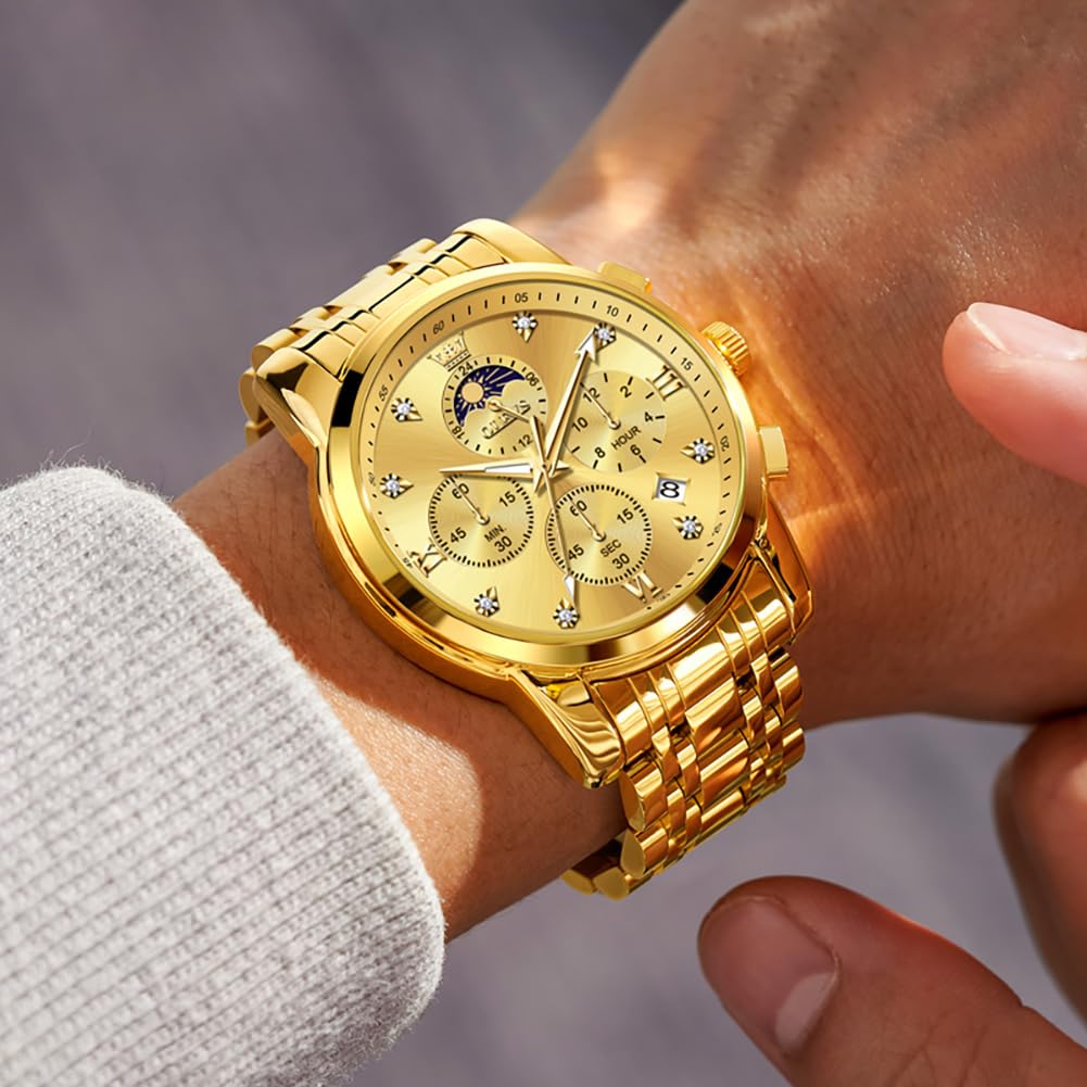 Foto 3 pulgar | Vestido De Lujo Watch Olevs Gold Moon Phase Para Hombre Impermeable - Venta Internacional.
