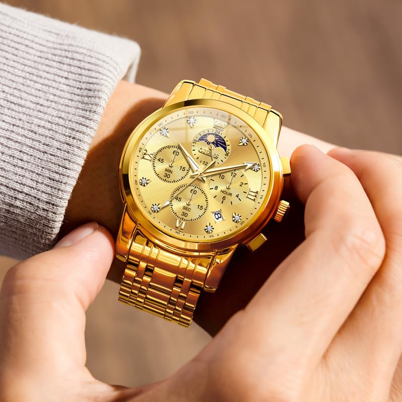 Foto 3 | Vestido De Lujo Watch Olevs Gold Moon Phase Para Hombre Impermeable - Venta Internacional.