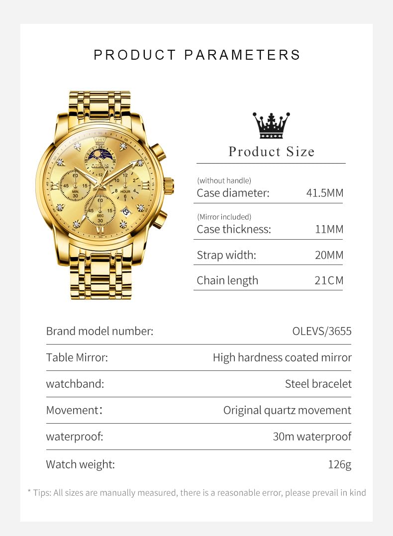 Foto 5 pulgar | Vestido De Lujo Watch Olevs Gold Moon Phase Para Hombre Impermeable - Venta Internacional.