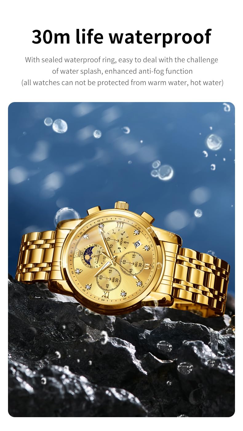 Foto 6 pulgar | Vestido De Lujo Watch Olevs Gold Moon Phase Para Hombre Impermeable - Venta Internacional.