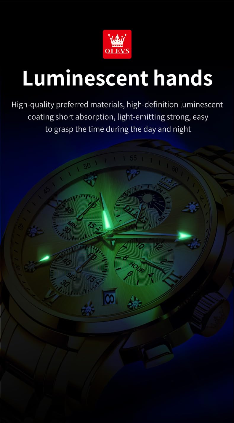 Foto 7 pulgar | Vestido De Lujo Watch Olevs Gold Moon Phase Para Hombre Impermeable - Venta Internacional.