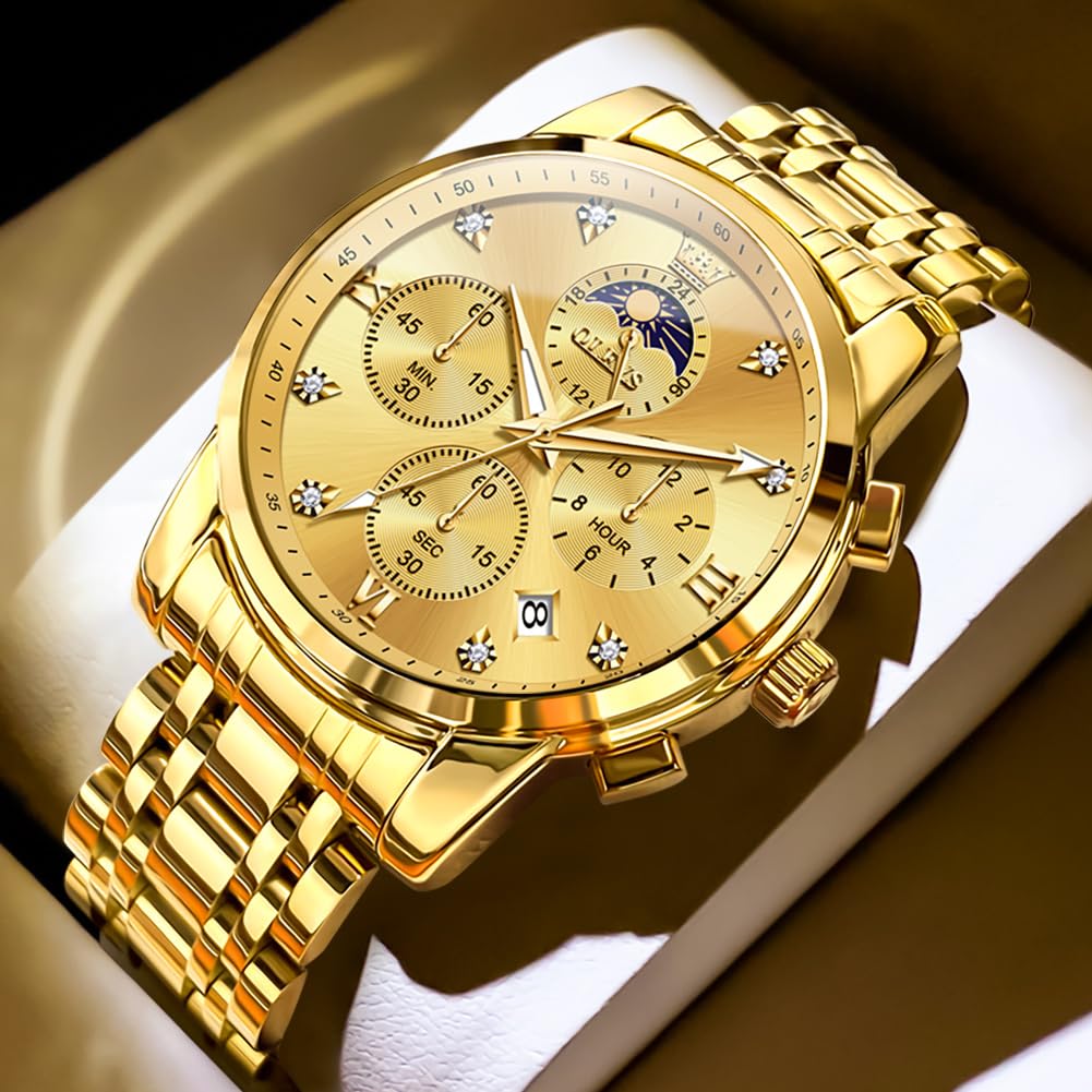 Foto 8 pulgar | Vestido De Lujo Watch Olevs Gold Moon Phase Para Hombre Impermeable - Venta Internacional.