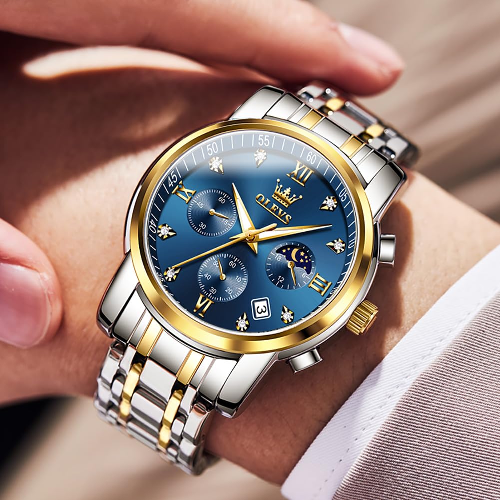 Foto 3 pulgar | Reloj De Pulsera Olevs Blue Chronograph Moon Phase Para Hombre - Venta Internacional.