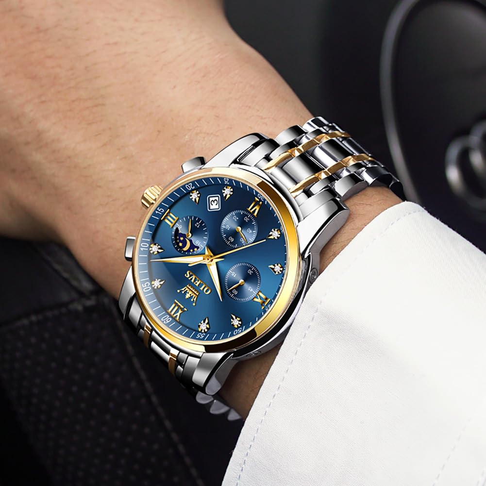 Foto 4 pulgar | Reloj De Pulsera Olevs Blue Chronograph Moon Phase Para Hombre - Venta Internacional.