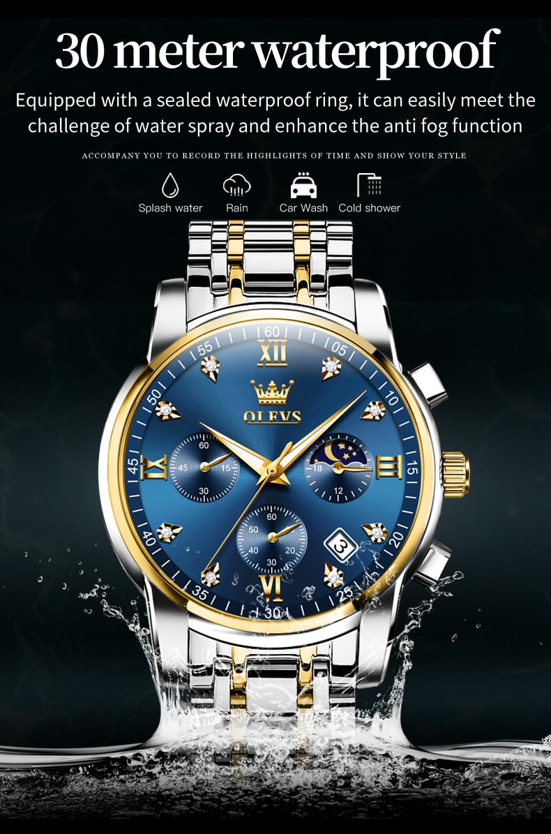 Foto 5 pulgar | Reloj De Pulsera Olevs Blue Chronograph Moon Phase Para Hombre - Venta Internacional.