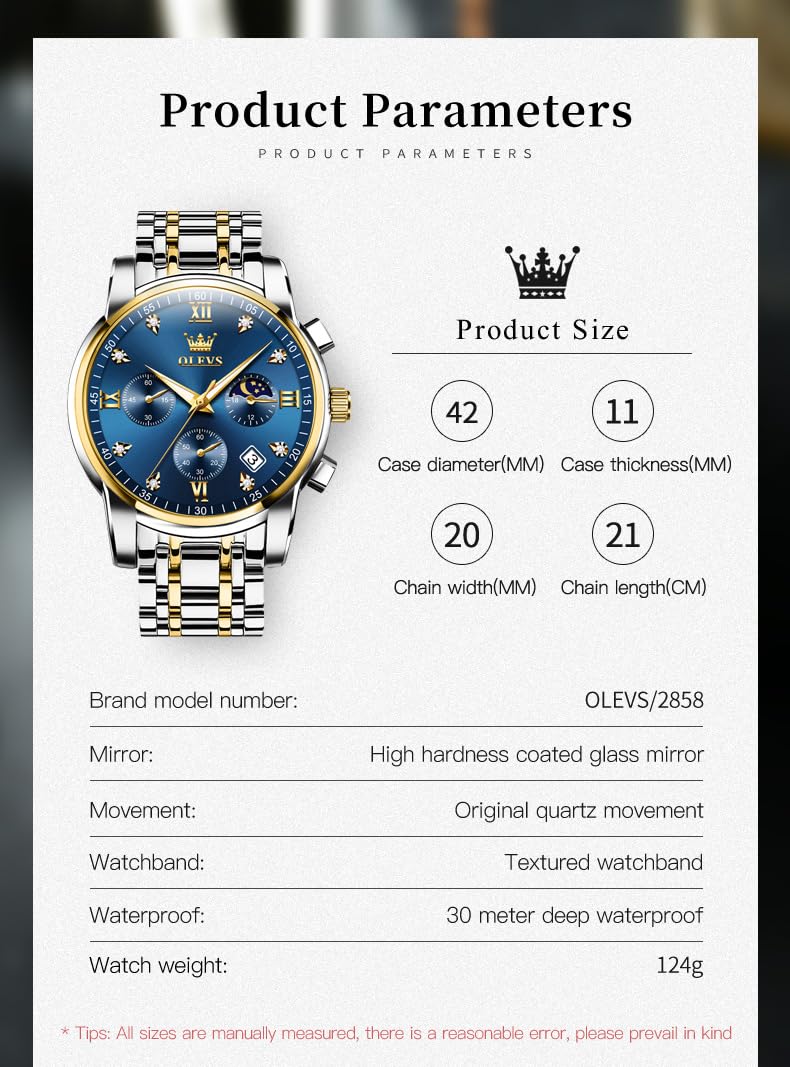 Foto 7 pulgar | Reloj De Pulsera Olevs Blue Chronograph Moon Phase Para Hombre - Venta Internacional.