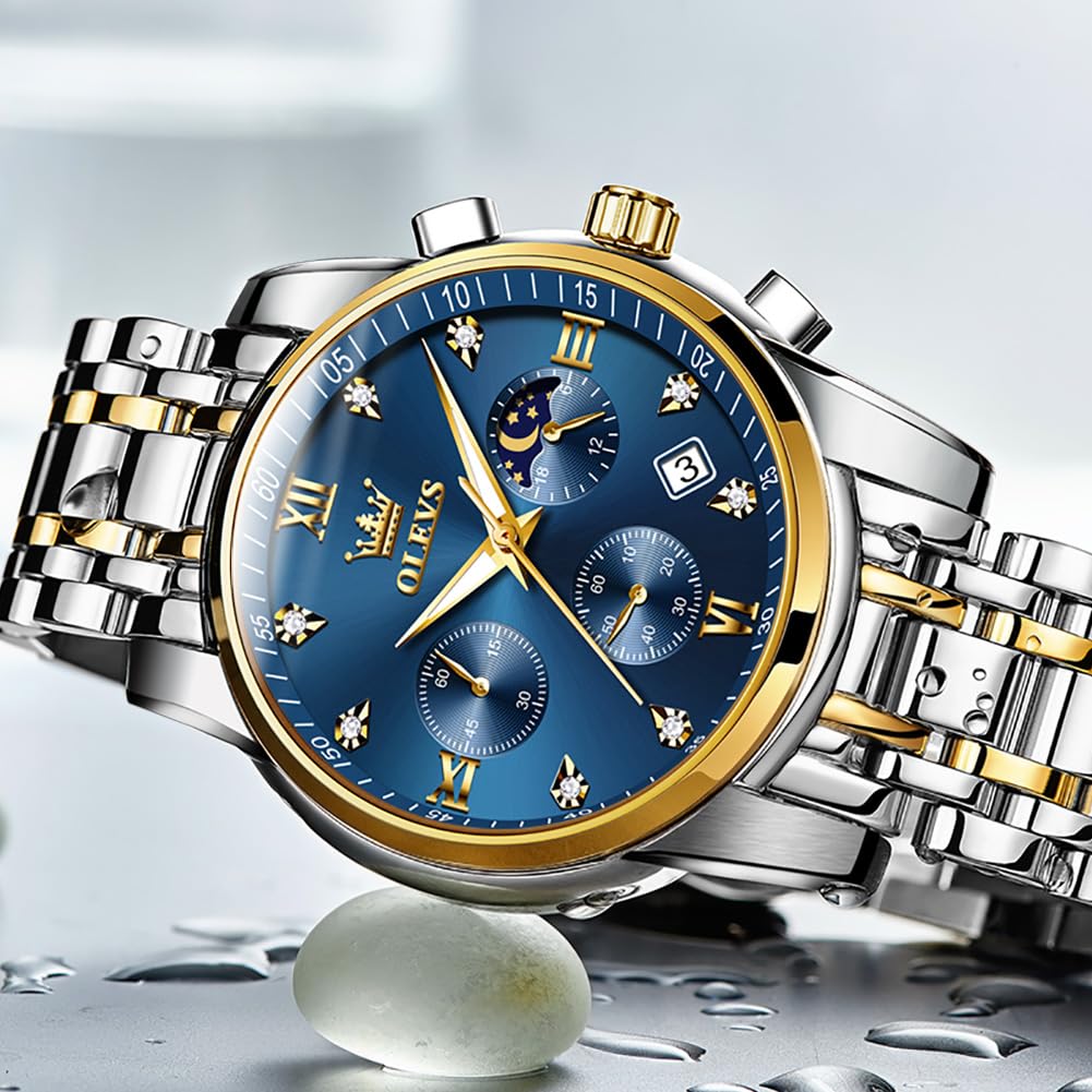 Foto 8 pulgar | Reloj De Pulsera Olevs Blue Chronograph Moon Phase Para Hombre - Venta Internacional.