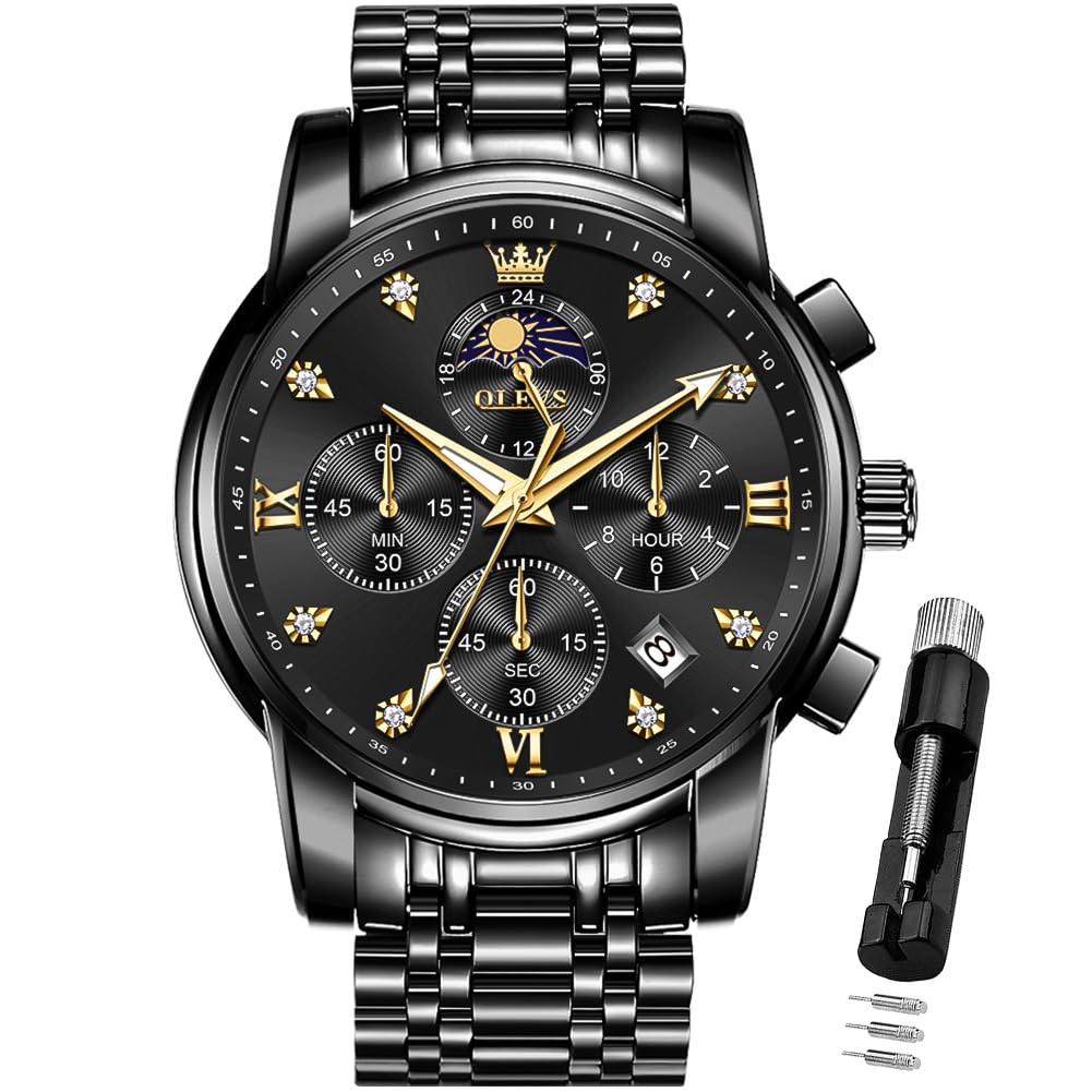 Reloj Olevs Vestido De Lujo Analógico En Fase Lunar Para Hombre - Venta Internacional.