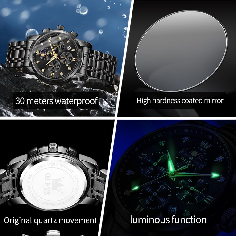 Foto 4 pulgar | Reloj Olevs Vestido De Lujo Analógico En Fase Lunar Para Hombre - Venta Internacional.