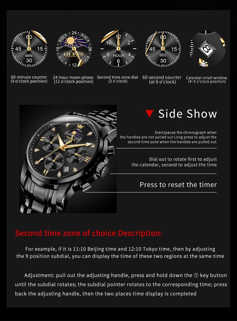 Foto 5 pulgar | Reloj Olevs Vestido De Lujo Analógico En Fase Lunar Para Hombre - Venta Internacional.