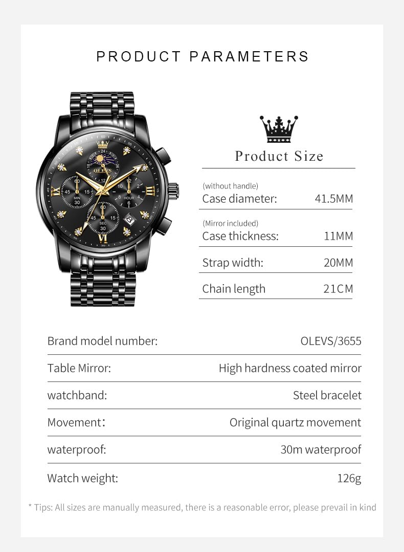 Foto 6 pulgar | Reloj Olevs Vestido De Lujo Analógico En Fase Lunar Para Hombre - Venta Internacional.