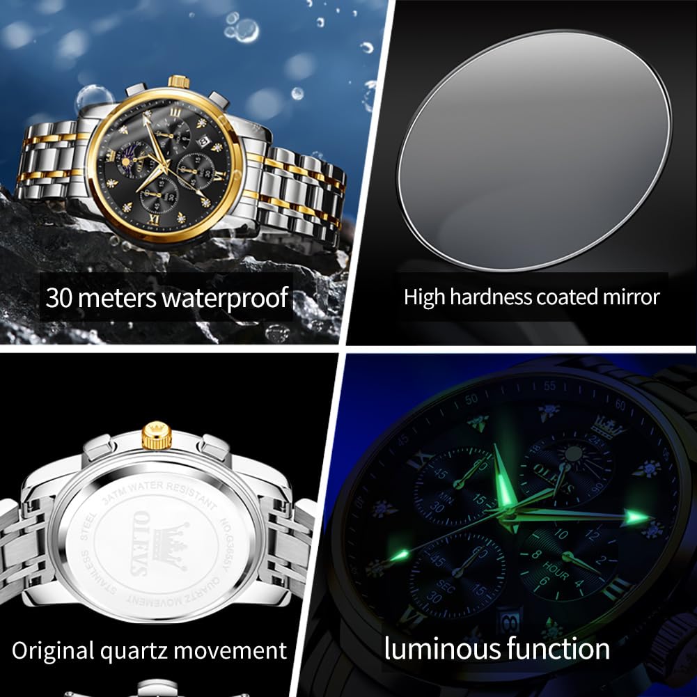 Foto 5 pulgar | Reloj Olevs Vestido De Lujo Analógico En Fase Lunar Para Hombre - Venta Internacional.