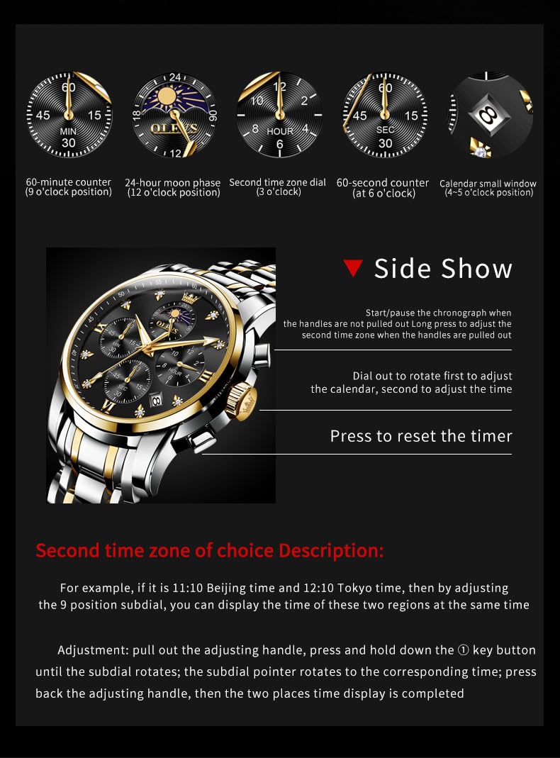 Foto 6 pulgar | Reloj Olevs Vestido De Lujo Analógico En Fase Lunar Para Hombre - Venta Internacional.