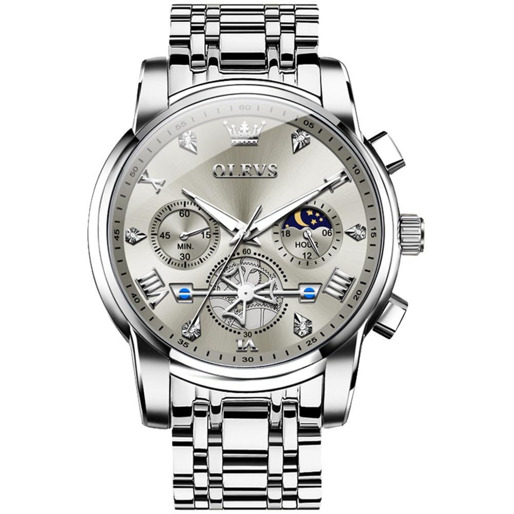Reloj Olevs Silver Fashion Classic Moon Phase Para Hombre - Venta Internacional.