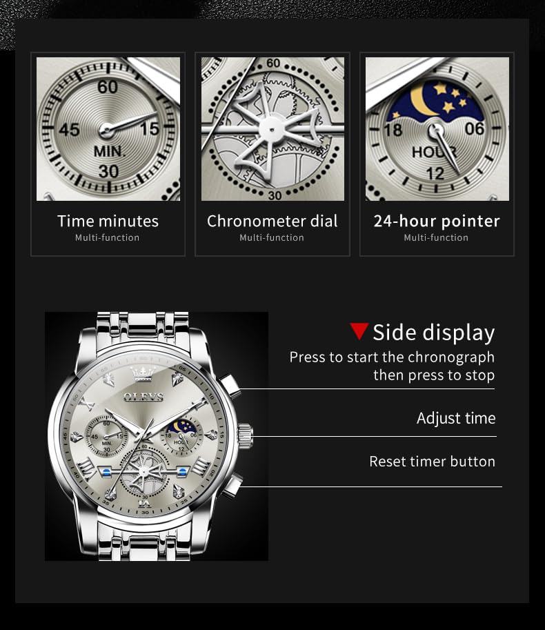 Foto 5 pulgar | Reloj Olevs Silver Fashion Classic Moon Phase Para Hombre - Venta Internacional.