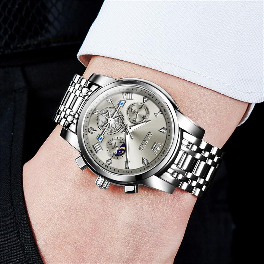 Foto 6 pulgar | Reloj Olevs Silver Fashion Classic Moon Phase Para Hombre - Venta Internacional.