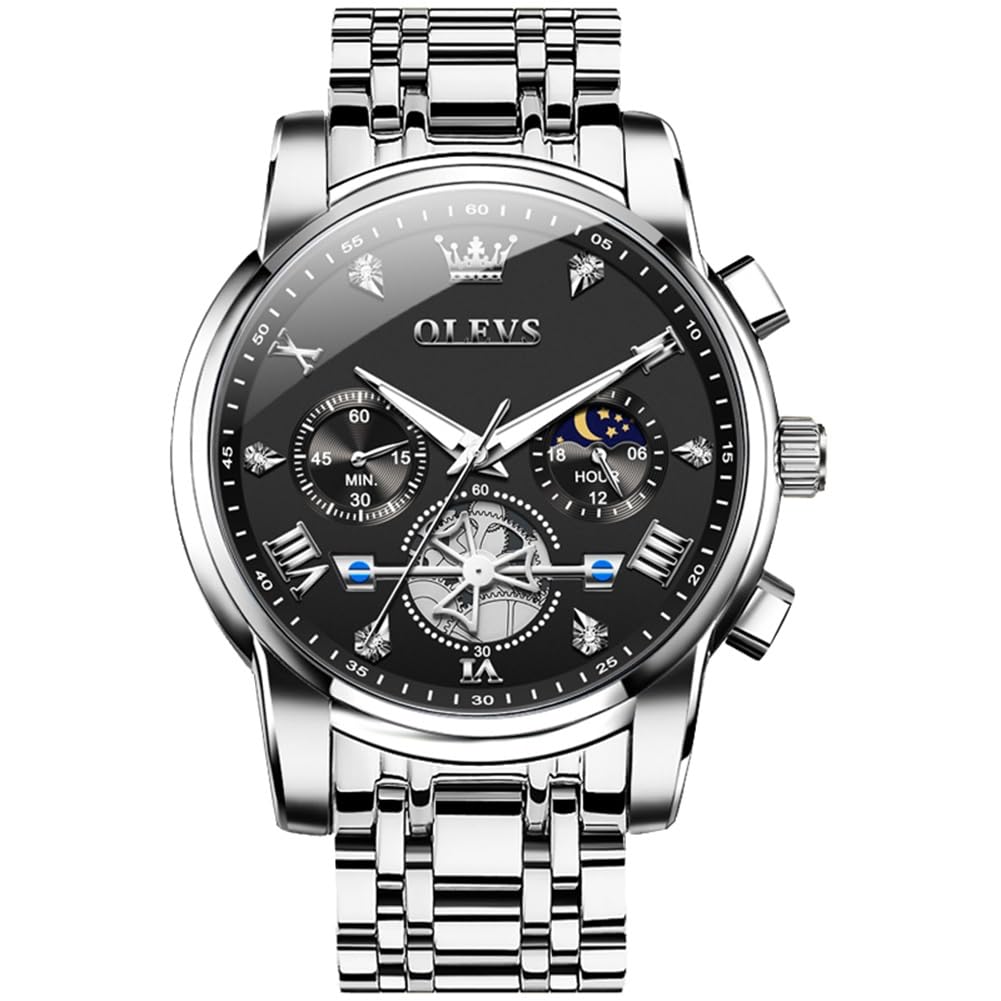 Reloj Olevs Classic Luxury Black Big Face Silver Para Hombre - Venta Internacional.