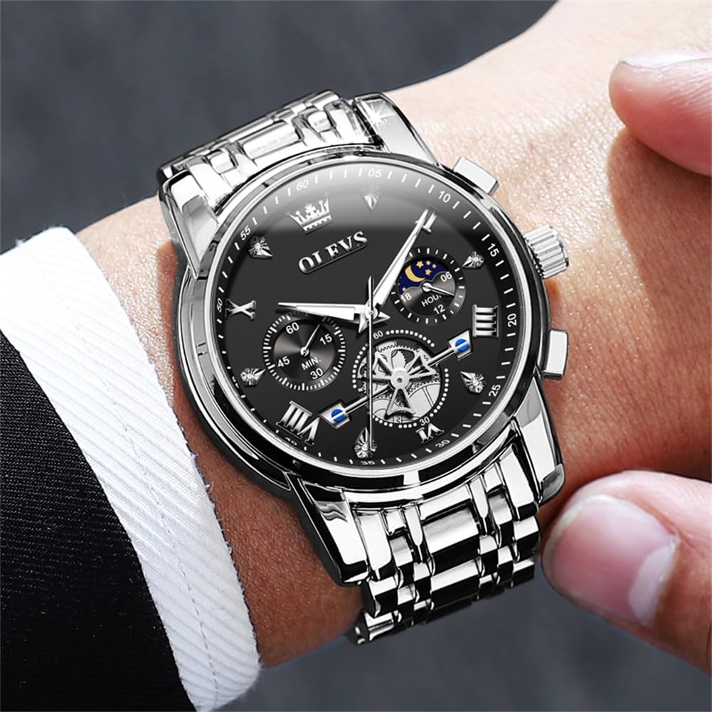 Foto 3 pulgar | Reloj Olevs Classic Luxury Black Big Face Silver Para Hombre - Venta Internacional.