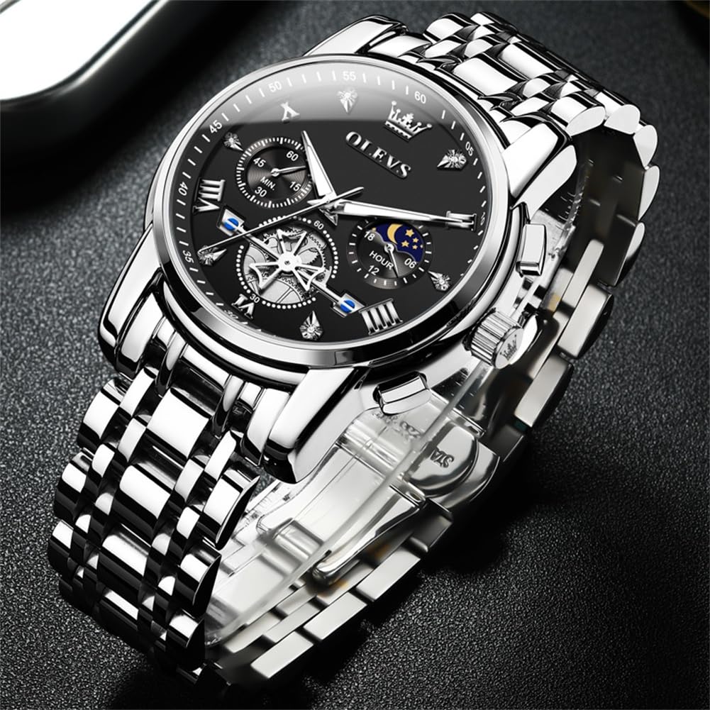 Foto 4 pulgar | Reloj Olevs Classic Luxury Black Big Face Silver Para Hombre - Venta Internacional.