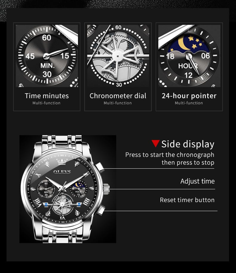 Foto 5 pulgar | Reloj Olevs Classic Luxury Black Big Face Silver Para Hombre - Venta Internacional.