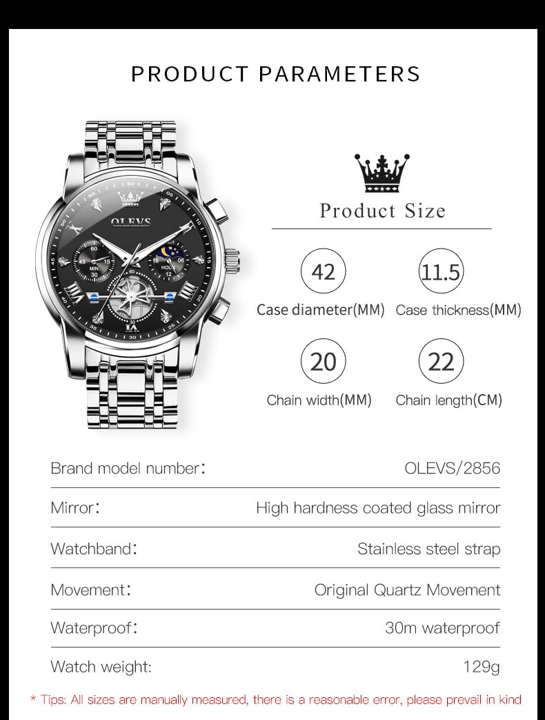 Foto 7 pulgar | Reloj Olevs Classic Luxury Black Big Face Silver Para Hombre - Venta Internacional.