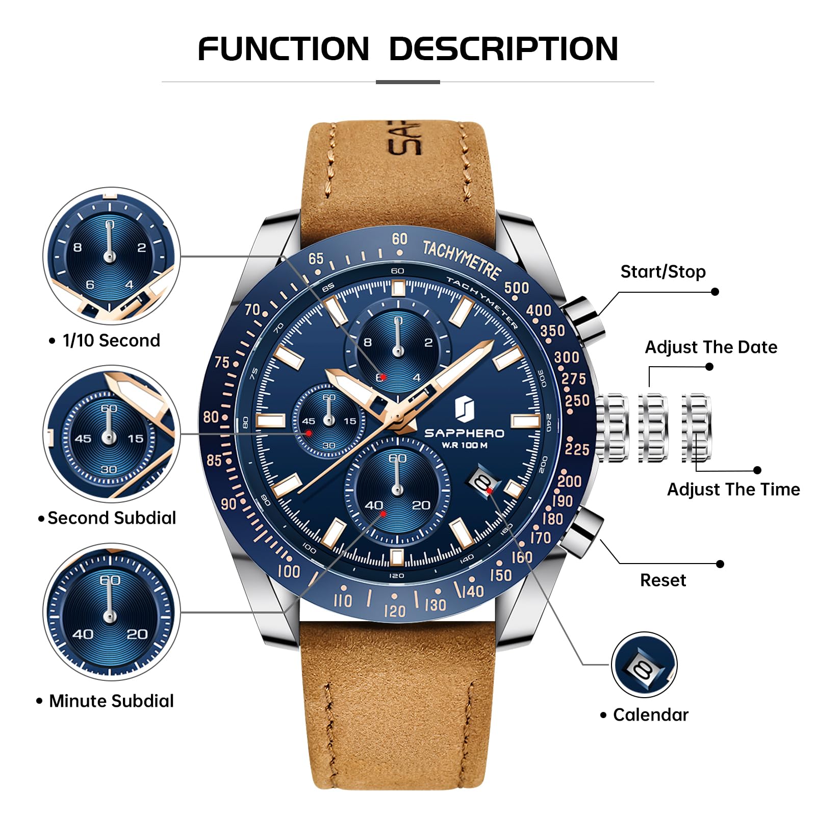 Foto 8 pulgar | Reloj By Benyar Montre Homme Chronograph 100 M Resistente Al Agua - Venta Internacional.