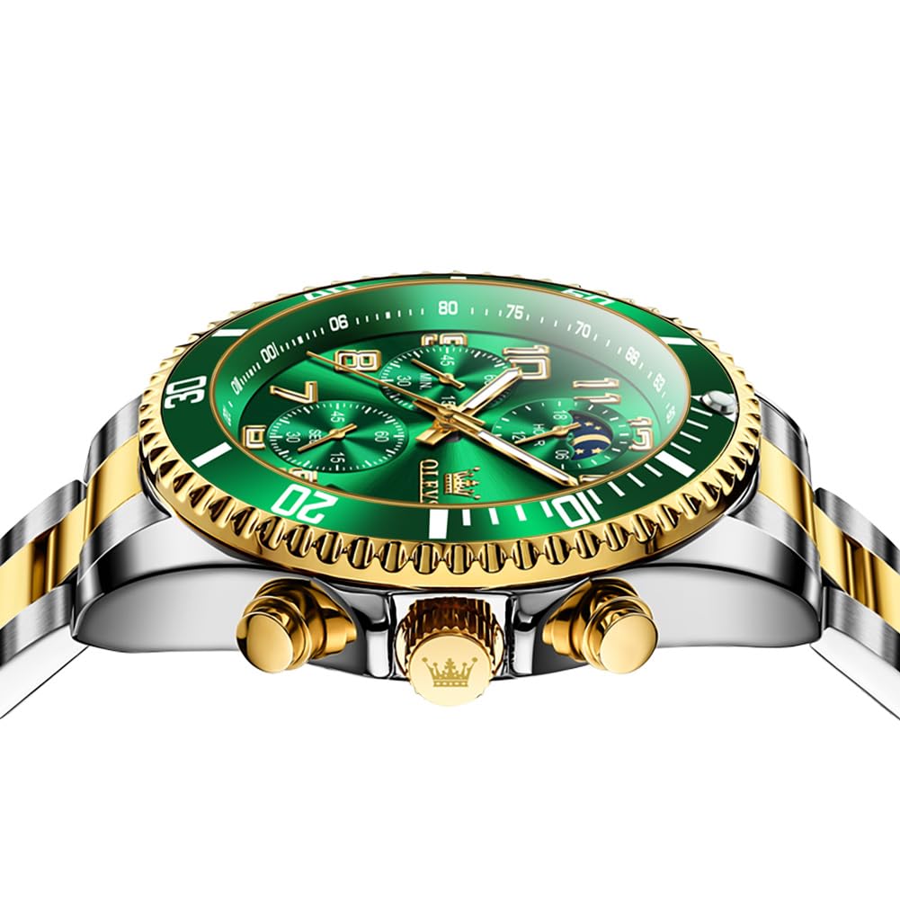 Foto 8 pulgar | Reloj De Pulsera Olevs Chronograph Moon Phase Green De Acero Inoxidable - Venta Internacional.