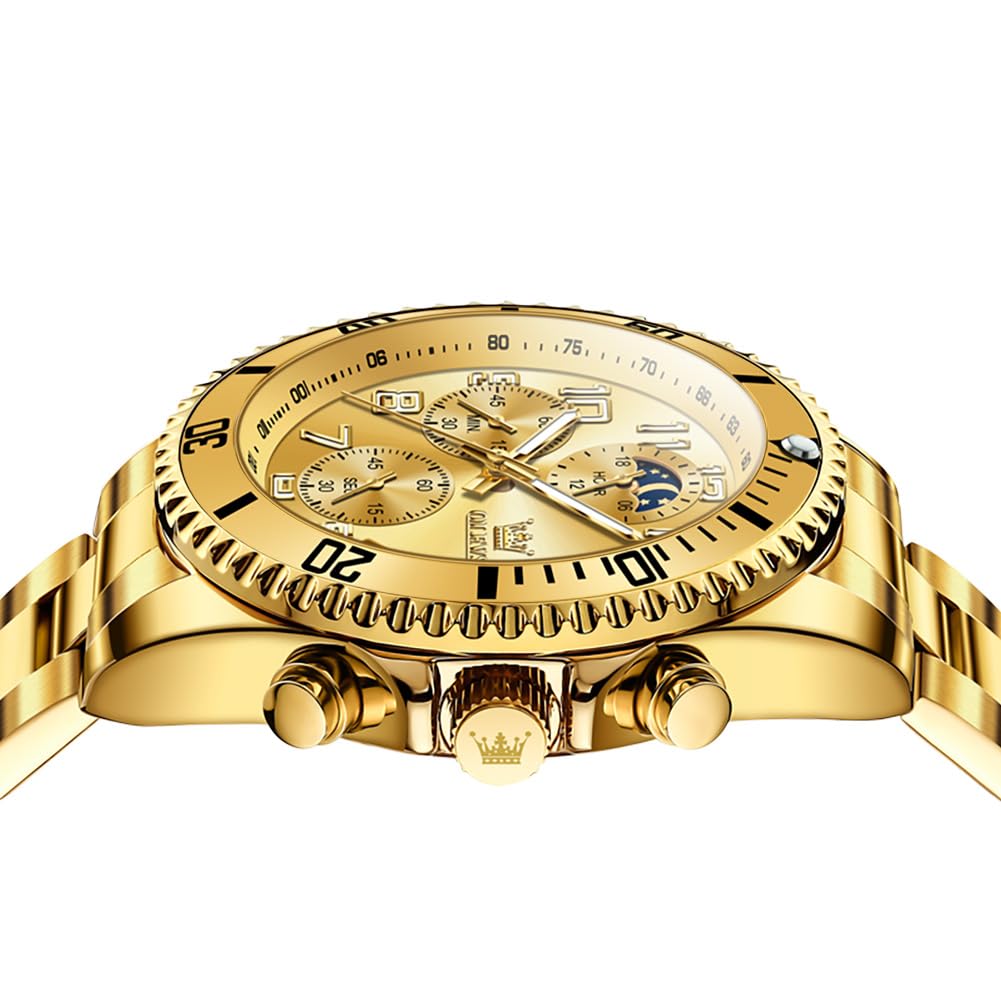 Foto 8 pulgar | Reloj Olevs Gold Chronograph Moon Phase De Acero Inoxidable Para Hombre - Venta Internacional.